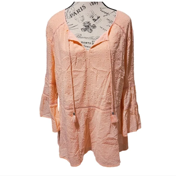 Issac Mizrahi Live Coral Boho Blouse Size 14 - Picture 1 of 4